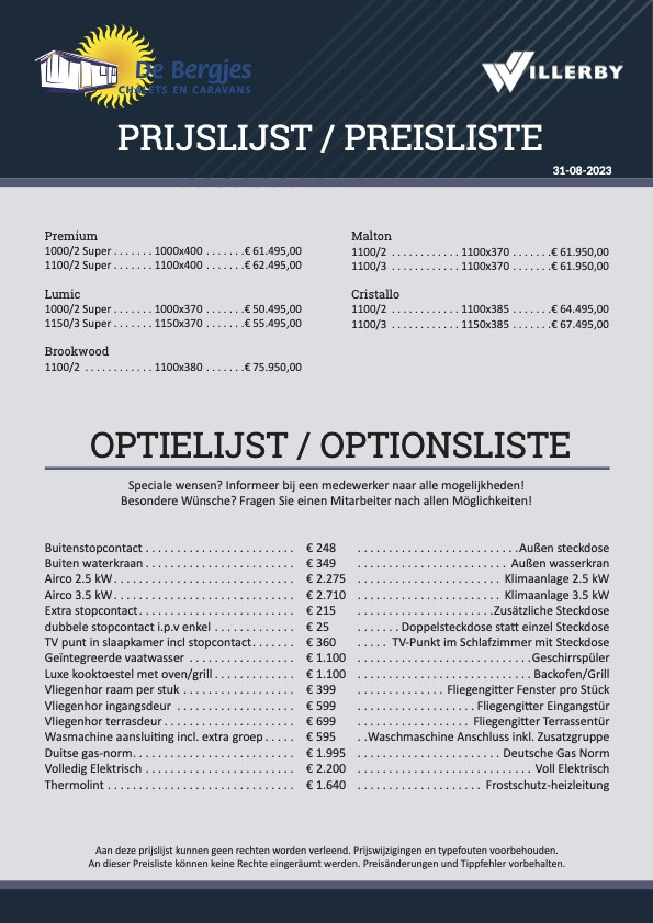 Willerby Prijslijst-1